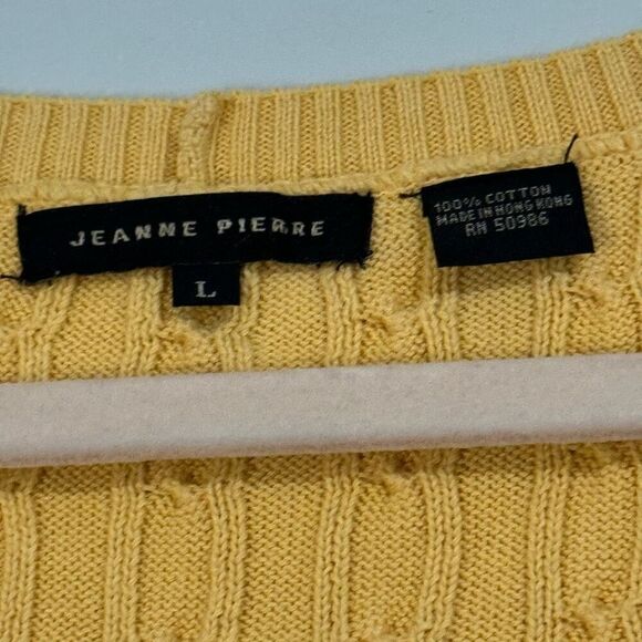 Jeanne Pierre Vintage Yellow Cable Knit Short Sleeve Top L - Picture 2 of 5